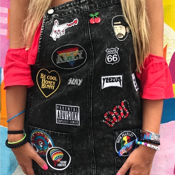 Custom Black Patchwork Mini Dress - Picture 2 of 4